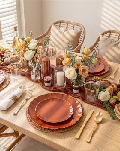 bUCLA 175PCS Terracotta Plates - 25 Guests Gold Rim for Party, Wedding - Image 4