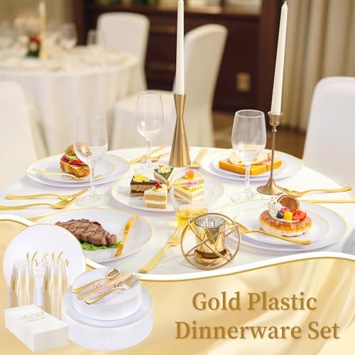 I00000 175 Pcs Gold Wedding Plastic Plates and Disposable Napkins Set - Image 6