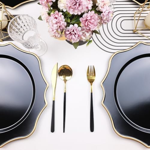 Black Chargers for Dinner Plates, 13 Inch Scalloped Plastic Decorative Table Charge Service Plates Set of 6 for Wedding, Holiday, Thanksgivng, Christmas - Image 4
