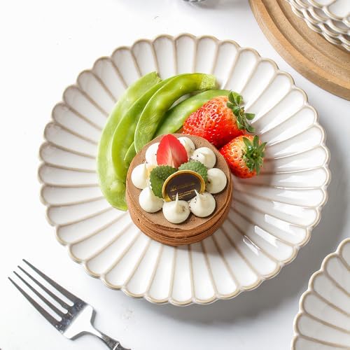 Ceramic 8 inch Salad Plates, Set of 6, Microwave & Dishwasher Safe, Vintage Farmhouse Small Dinner, Dessert Plates for Kitchen , Cake Serving Stoneware Dishes Housewarming Gift (8 inch, Petal) - Image 2