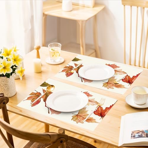 ANNA QUEEN Watercolor Maple Leaves Table Runner and Placemats Set of 6, 13"x72" Table Runner with 12"x18" Placemats, Autumn Leaf Dining Table Set for Thanksgiving, Fall Home Decor - Image 6