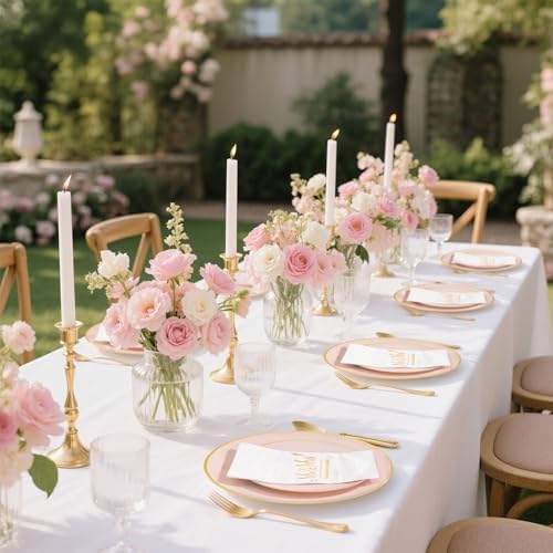 I00000 175 Pcs Pink Wedding Plastic Plates and Disposable Napkins Set - Image 3