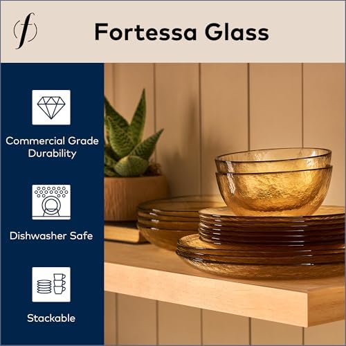 FORTESSA Los Cabos Tableware, 16-Piece Glass Dinnerware Set with 4 Dinner Plates, 4 Salad Plates, 4 Coupe Bowls and 4 Cereal Bowls, Dishwasher-Safe Glass Plate Set, Ginger Root - Image 2