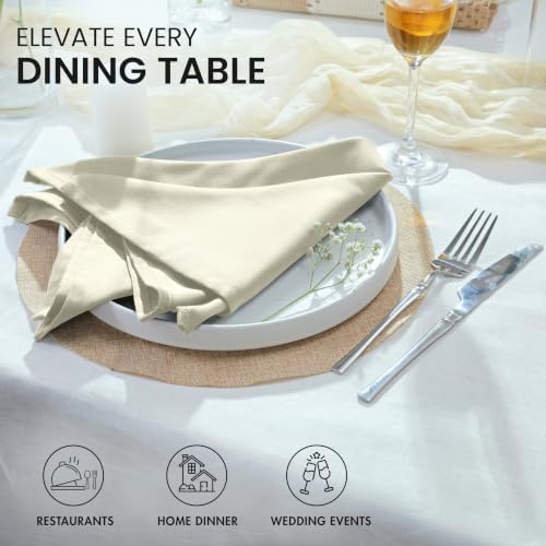 Ruvanti Cloth Napkins Set of 6, Cotton Enrich 18”x18” - Ivory - Image 7