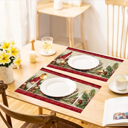 ANNA QUEEN Christmas Gnome Table Runner and Placemats Set of 6, 13"x72" Rustic Table Runner with 12"x18" Placemats, Farmhouse Holiday Dining Table Set - Image 7