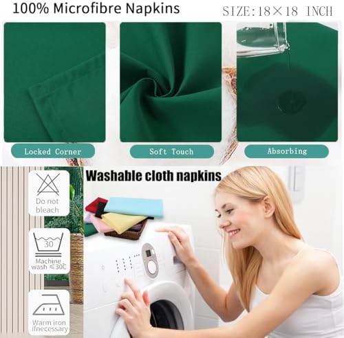 Washable Cloth Napkins Set of 24,18x18 inch,Christmas Decorations for Table,100% Microfiber Dinner Napkins,Good for Restaurant, Everyday use, Parties.(Kelly Green) - Image 3
