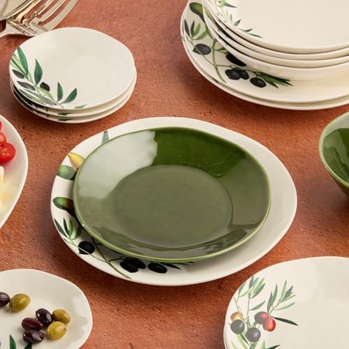 Verde 9-Inch Stoneware Salad Plate Set of 4 - Deep Green Tones with Textured Surface, Perfect for Salads, Appetizers, and Complements Olivia Collection - Image 4