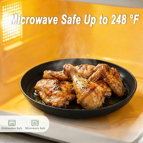 BUSOKIP9 Inch Wheat Straw Plates Set of 8, Plastic Plates Rusable - Black - Image 4