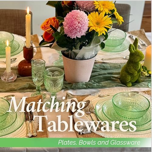Green Hobnail Dinner Plates Set of 4 Pressed Glass 10.5 Inch - Image 6