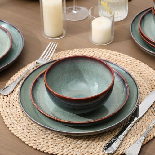 DOMICREVERY Ceramic Dinnerware Sets for 4, 12 Piece Plates and Bowls Sets - Image 4