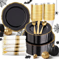 Hioasis 350 Pcs Black and Gold Plastic Plates for Wedding & Party by Hioasis