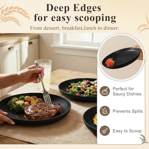 BUSOKIP9 Inch Wheat Straw Plates Set of 8, Plastic Plates Rusable - Black - Image 5