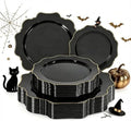 WDF 50PCS Black and Gold Plates - Black Disposable Plates for Halloween by WDF