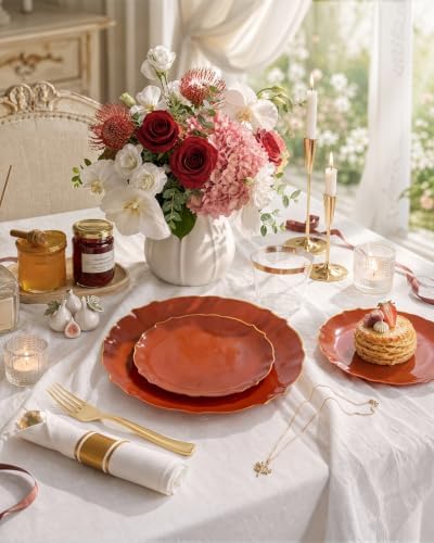 bUCLA 175PCS Terracotta Plates - 25 Guests Gold Rim for Party, Wedding - Image 5