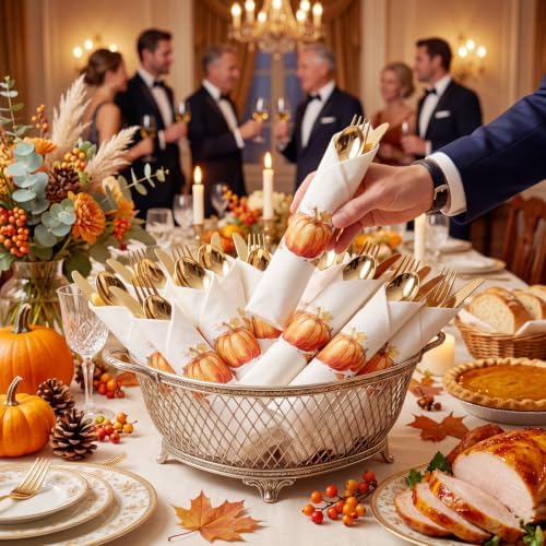 Supernal 60Pack Pre Rolled Gold Plastic Silverware Set for Thanksgiving - Image 4