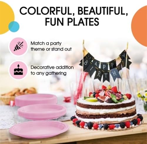 Exquisite Party Solids Sturdy Pink Plastic Plates 9" Party Plates 50 Pcs - Image 5