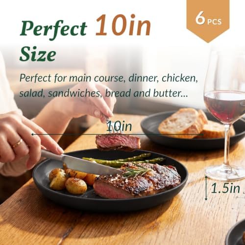 Homienly Wheat Straw Deep Plates 10 Inch Large Dinner Plates Set of 6 Unbreakable & Lightweight Plastic Plates for Salad,Pizza Microwave & Dishwasher Safe Plates Set for Serving,Camping,Dorm (Black) - Image 2
