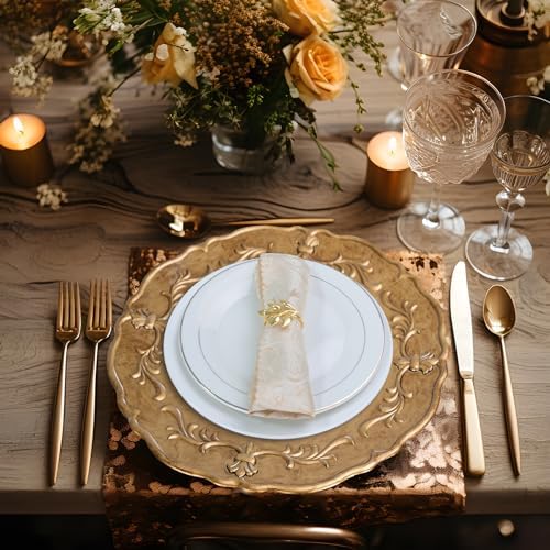 MAONAME Antique Gold Charger Plates Set of 6, 13" Round Plate Chargers - Image 2
