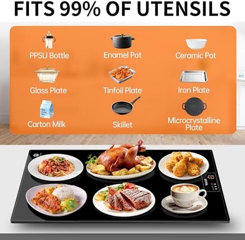 Electric Warming Tray,L 22"x14",Tempered Glass Warming Mat for Food,Black - Image 4