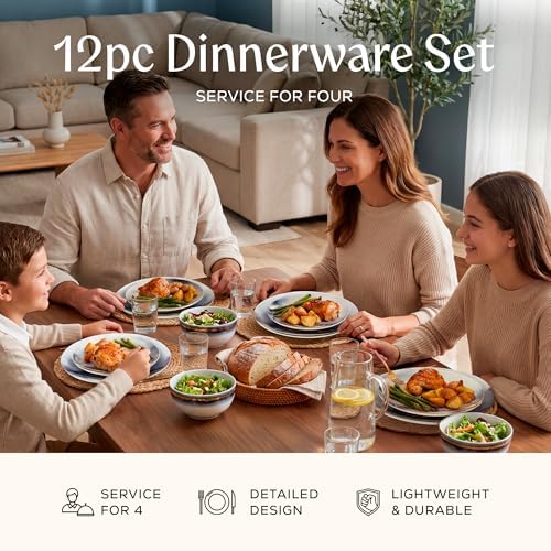 Joseph Sedgh Collection Durable Porcelain Dinnerware Set, 12-Piece, Lazuli Blue and Gold - Image 2