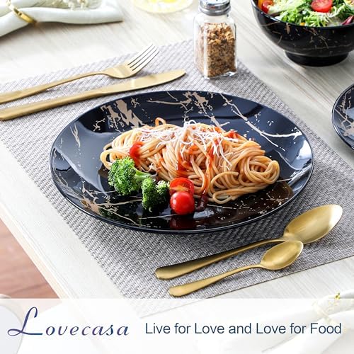 LOVECASA Plates and Bowls Sets for 4, 12 Pieces Porcelain Dinnerware Sets, Black and Gold Dish Set Gold Splash Dishware Sets, Dishwasher Microwave Safe - Image 3