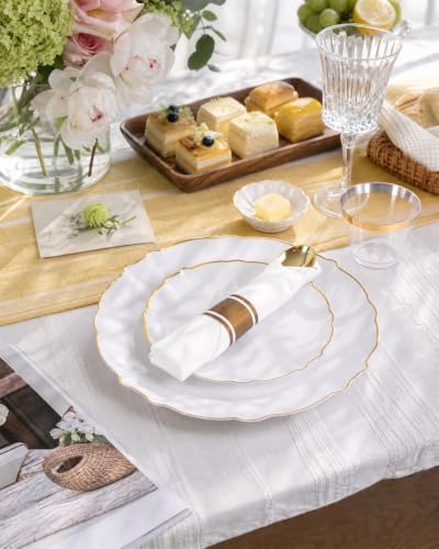 bUCLA 175PCS White and Gold Plastic Plates - 25 Guests for Party, Wedding - Image 6