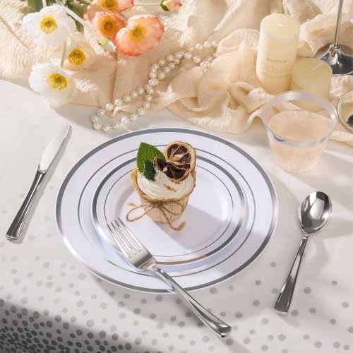 Goodluck 352 Piece Silver Plastic Dinnerware Set for 50 Guests - Image 2
