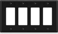 ELEGRP 4-Gang Decorative Wall Plates, Standard Size Unbreakable Thermoplastic Faceplate Cover for Decorator Receptacle Outlet Switch, UL Listed (1 Pack, Glossy Black)