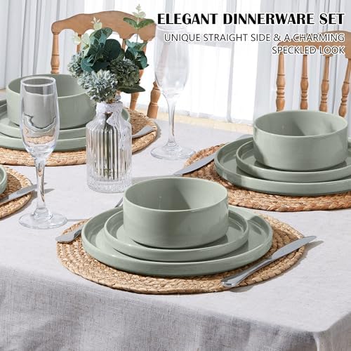 E-far 6-Piece Stoneware Dinnerware Sets, Plates and Bowls Set for 2, Green - Image 3