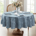 Newbridge Barcelona Damask Fabric Tablecloth, 90 Inch Round, Blue – No Iron, Soil Resistant Table Cover for Dining, Parties and Holidays by HomeBargainsPlus