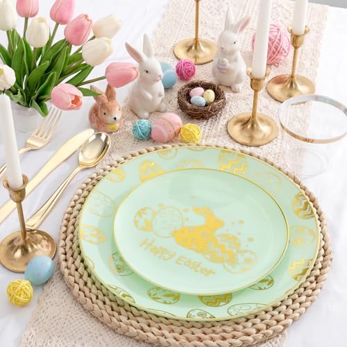 Festiva 175Pcs Easter Plates and Napkins Disposable - Green and Gold Plastic Dinnerware Set for 50 guests include 50 Plates 25Cups 25Plastic Silverware 25Napkins Perfect for Easter Party - Image 6