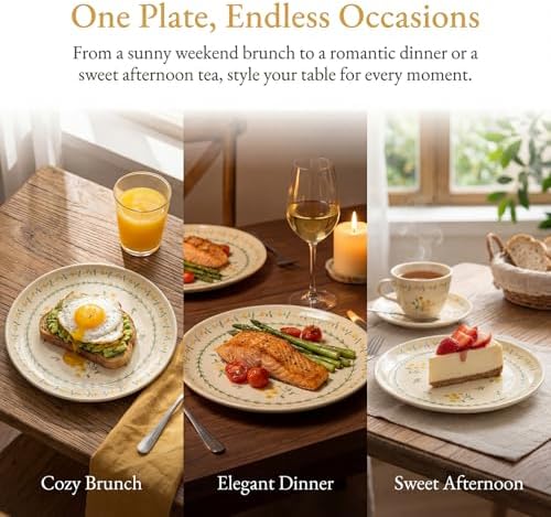 Modern Yellow Daisy Ceramic Dinner Plates, Set of 6, 10.25-Inch Large Serving Plates for Kitchen, Microwave, Oven & Dishwasher Safe - Image 4