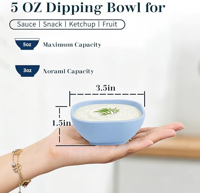 Soy Sauce Dish 5 OZ, Small Bowls for Dip, Unbreakable Chip and Dip Bowl, Wheat Straw Bowl Sets of 6, Dipping Sauce Cups for Party, Kitchen, Dishwasher Safe Dipping Bowls for Ketchup - Colorful