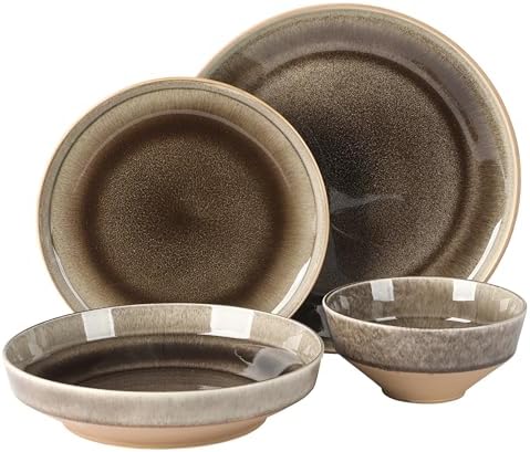 Gibson Elite Hailstone 16 Piece Stoneware Reactive Glaze (Service for 4) Ceramic Plates and Bowls Dinnerware Set - Black - Image 6