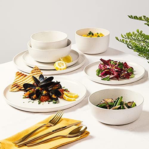 Gibson Elite James Street Stoneware Matte Reactive Double Bowl Dinnerware Set - Sea Salt White, Service for 4 (16pcs) - Image 3