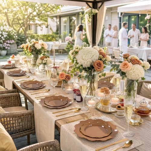 WDF 50PCS Brown and Gold Plastic Plates - Mocha Plates Disposable for Party - Image 6