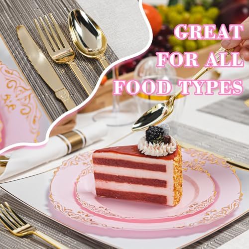 350pcs Gold Pink Retro Dinnerware Sets Disposable for 50 Guests - Image 5