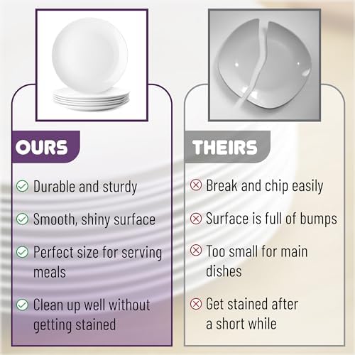 BTaT- White Porcelain Dinner Plates, Set of 6, 10.5 Inch, White Dishes, Porcelain Plates Sets for 6 - Image 6