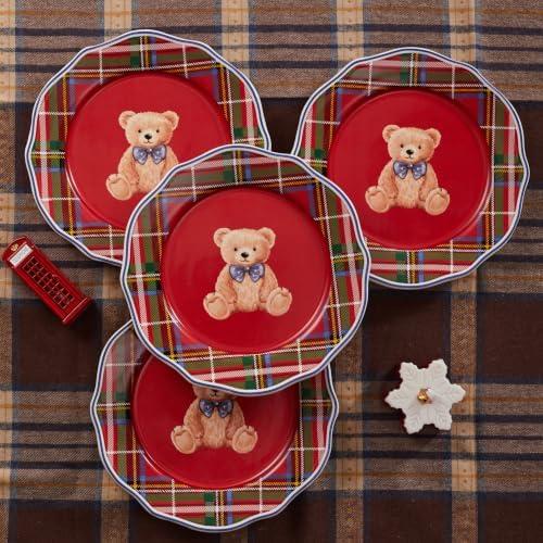 Bico Blue Ribbon Teddy Bear Scalloped Salad Plates Set of 4, 8.75 Inch Ceramic Dessert Plates for Salad, Appetizer, Side Dishes, Microwave and Dishwasher Safe, Gift for Housewarming and Christmas - Image 3