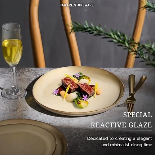 HaWare Stoneware Dinner Plates Set of 6, 10" Heavy Duty Ceramic Plates, Reactive Glaze Dinnerware for Home Restaurant, Chip and Scratch Resistant, Microwave and Dishwasher Safe, Reactive Sandy Khaki - Image 6