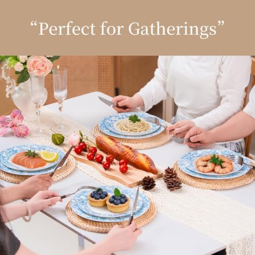12-Piece Porelain Dinnerware Set, Light Blue - Image 6