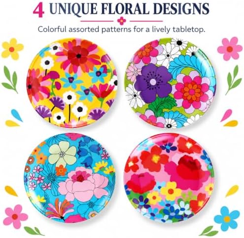 French Bull Assorted Plates - 4 Piece Set - 9 inch Melamine Salad Plates Set of 4 - Melamine Dinnerware for Indoor and Outdoor - Assorted Garden Floral - Image 2