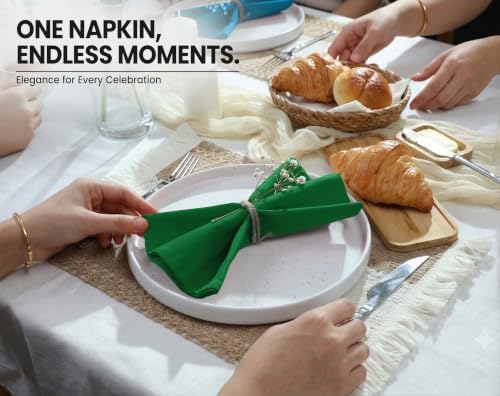 Ruvanti Cloth Napkins Set of 6, Cotton Enrich 18”x18” - Dark Green - Image 2