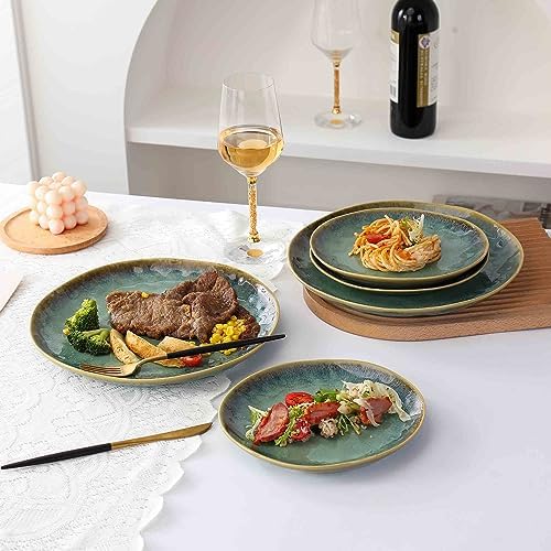 Henten Home Ceramic Appetizer Plate Set, 6.75 Inch Dessert Plates, Reactive Glaze Serving Plates for Snack, Sushi, Set of 4, Microwave & Dishwasher Safe (Green) - Image 4