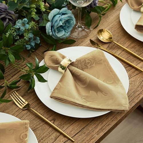 Newbridge Barcelona Damask Fabric Napkins, Set of 4, Gold – No Iron, Soil Resistant Cloth Napkins for Dining, Parties and Holidays - Image 3