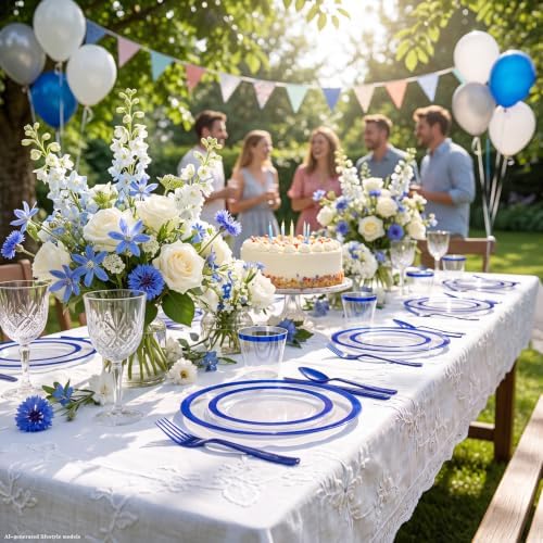 I00000 350Pcs Dark Blue Plastic Dinnerware Set,Clear Plates for 50 Guests - Image 5