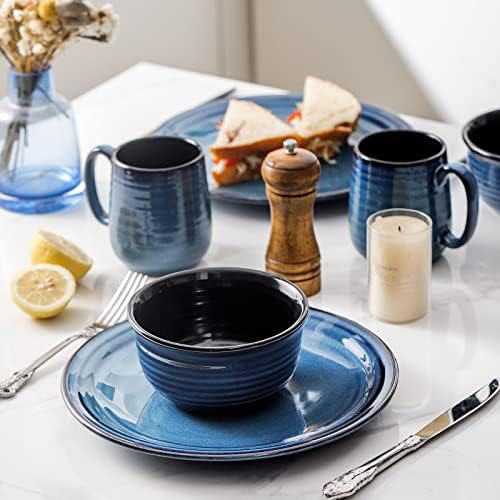 HASENSE Ceramic Dinner Plates Set of 2,10 Inch Large Porcelain Pasta and Salad Plates,Blue Stoneware Plate Set Microwave,Oven,and Dishwasher Safe - Image 6