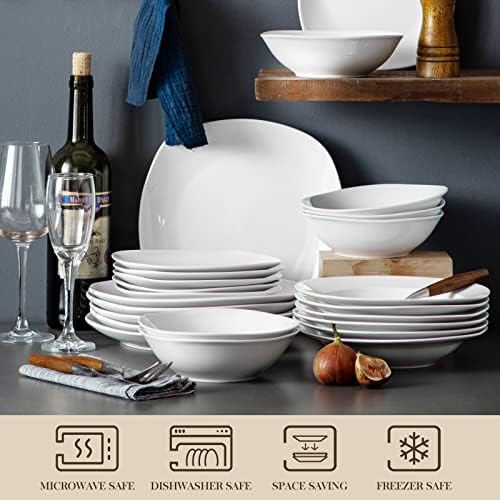 MALACASA Dinnerware Sets, 24-Piece Porcelain Square Dishes, Grey White Ceramic Dish Set for 6, Chip and Scratch Resistant Plates and Bowls Sets, Series ELISA - Image 3