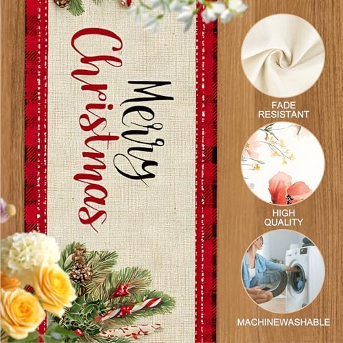ANNA QUEEN Christmas Gnome Table Runner and Placemats Set of 6, 13"x72" Rustic Table Runner with 12"x18" Placemats, Farmhouse Holiday Dining Table Set - Image 4
