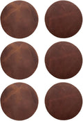 Real Natural Grain Leather Coasters – Durable Non-Slip Distressed Design, Set of 6 for Table Protection in Home, Office, Kitchen, and Bar (Mocha)